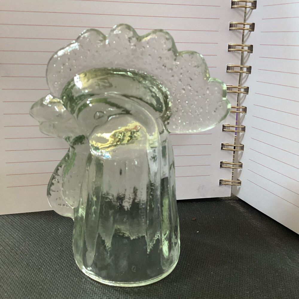 Vintage Glass Rooster Head Bottle Topper Clear Slight Green Cast 4” - Picture 4 of 11